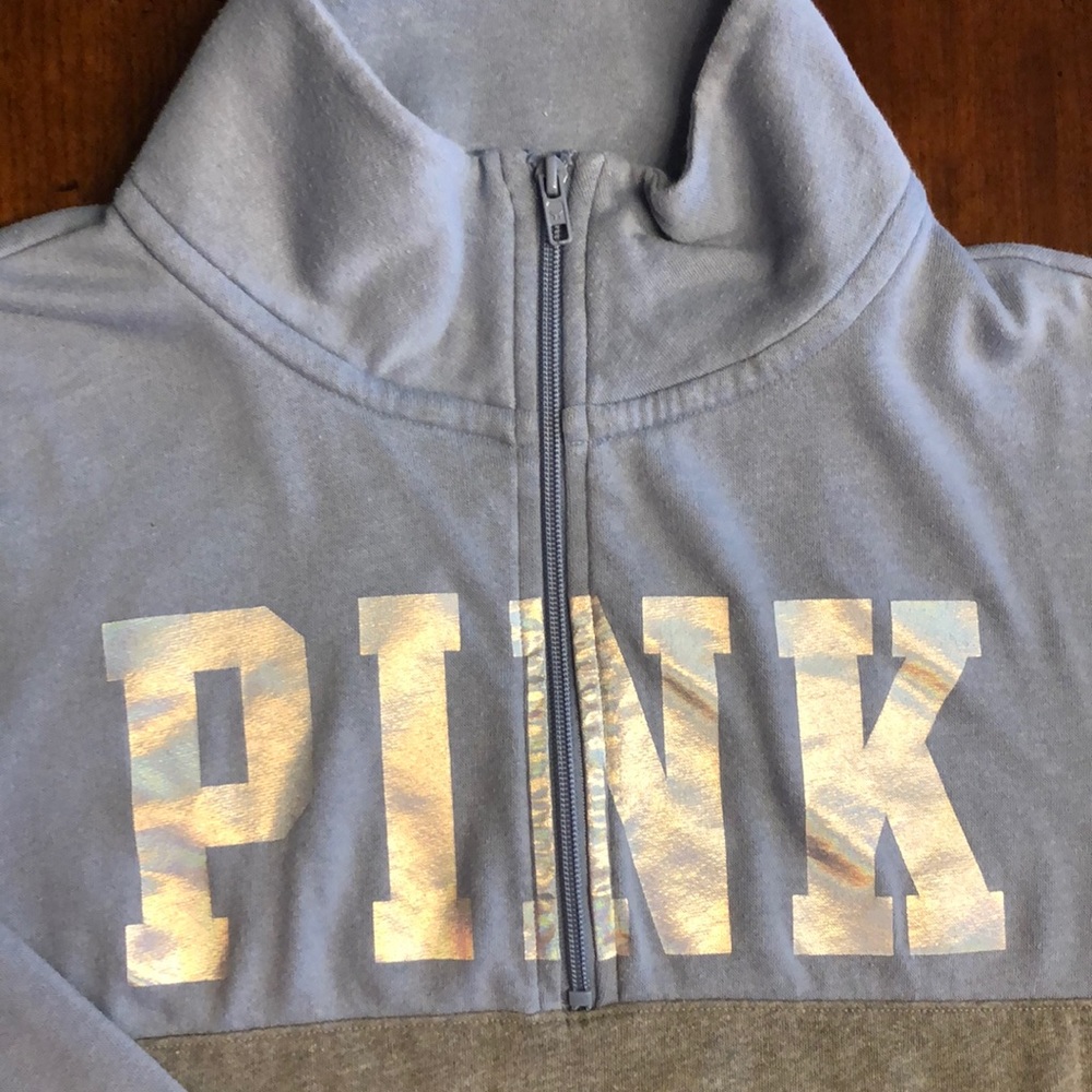 PINK Blue/Gray Small Quarter Zip Sweatshirt